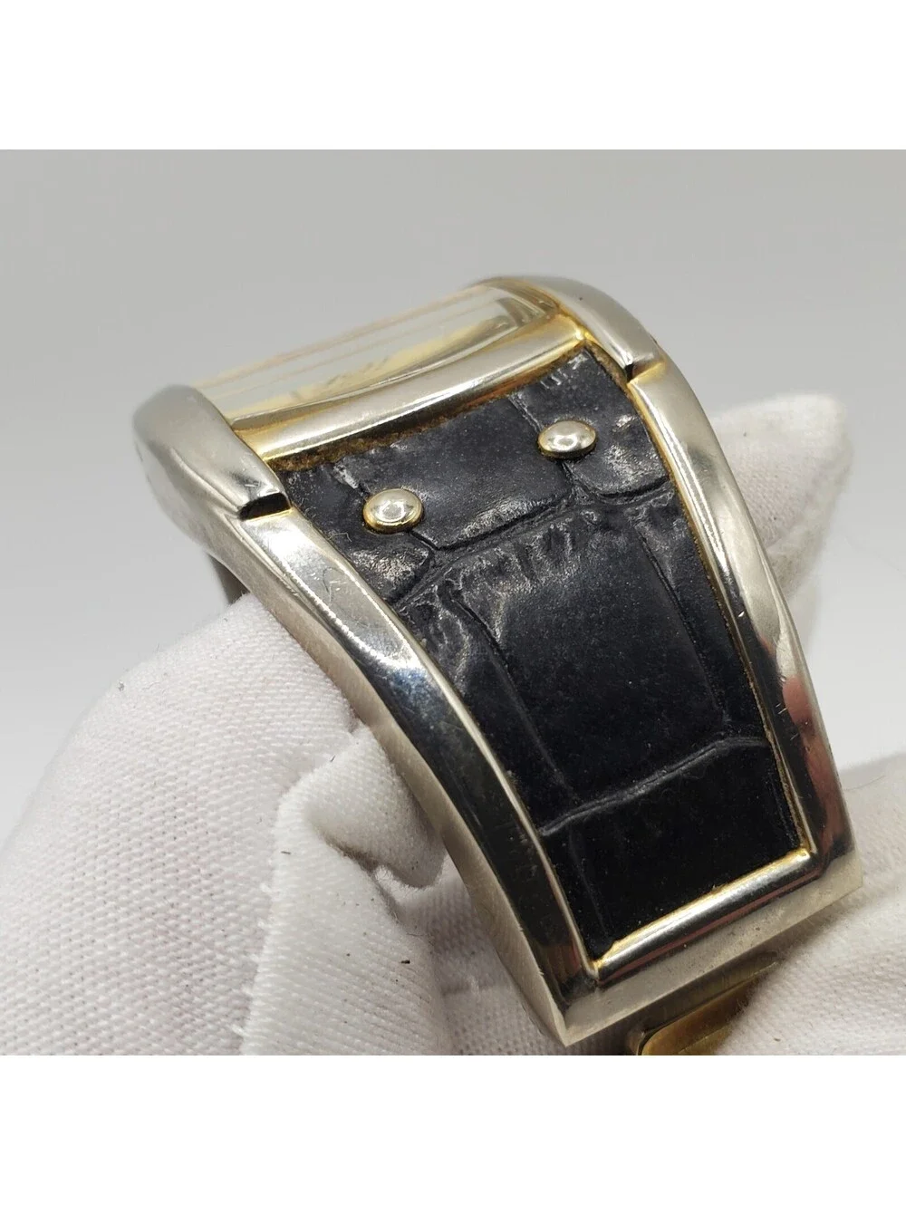 Embassy By Gruen Black Cuff Band Womens Watch White Dial 33mm New Battery